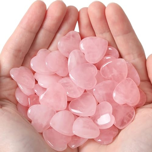 XIANNVXI 20Pcs Rosenquarz Herz Kristalle Steine Set Natürliche Edelsteine Heilsteine Herzen Liebe Palm Tasche Stein Reiki Rohstein Kristall Stein Glücksbringer Herz Stein