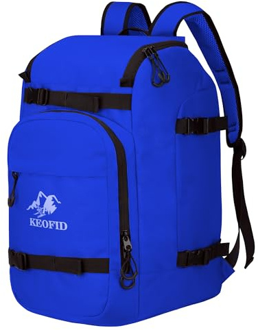 KEOFID Borsa per scarponi da sci per uomini e donne, zaino da viaggio da sci e snowboard da 50 l, borsa impermeabile per occhiali, guanti, snowboard, casco da sci e accessori (blu)