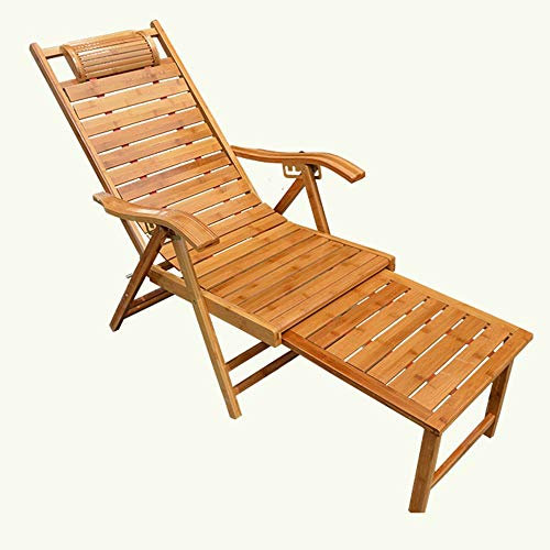 ONWEE Klappstuhl, Faltbarer Teleskop-Bambusstuhl, für den Innen- und Außenbereich, Siesta-Loungesessel, älterer Freizeitstuhl, Strandstuhl Vision
