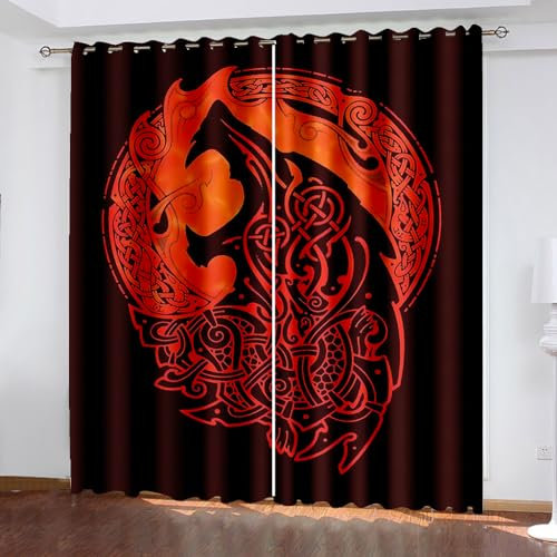WIKINGER Gardinen ösenschal 2er Set B 220 X H 215 cm 3D Wolf Vorhang Blickdicht Kälteschutz Schallschutz Verdunkelung Wärmeisolierende Vorhänge für Wohnzimmer Schlafzimmer