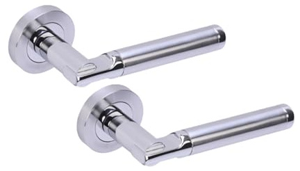 Hunta HANDLEZONE® Lacerta Premium Lever On Round Rose Door Handles, Internal Passage Latch Handles, 1 Set - Dual Finish Polished/Satin Chrome