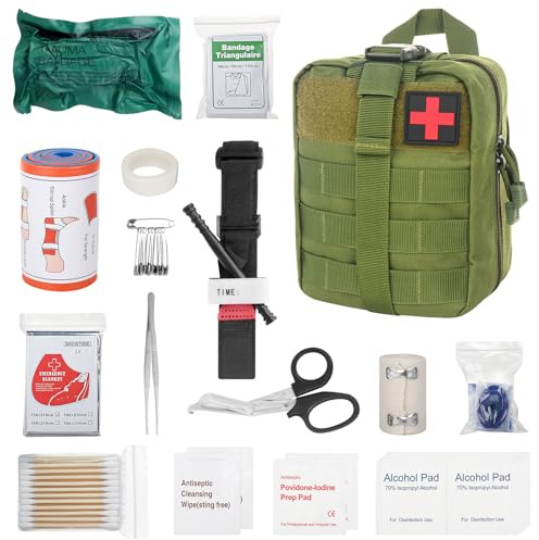 PLLYPE Trousse de Premiers Secours 46 Pièces, Trousse de Secours Complete, Tactique Militaire Traumatisme Soins Pochette Médecine Tactique pour Randonnée, Plein Air, Camping, Vélo, Voiture, Aventure