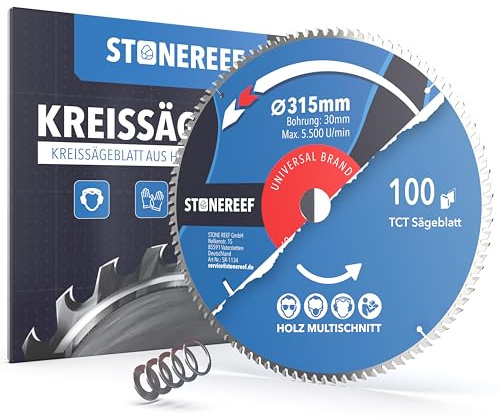 Kreissägeblatt 315x30 mm 100 Zähne Holz Laminat Tischkreissäge Kappsäge | Ø 315 mm, Bohrung 30 mm, 100 Zähne für den sehr feinen Schnitt – 4 Adapterringe auf 25,4 / 22,23 / 20 / 16 mm