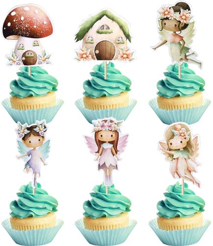 SYKYCTCY 36 Pack Fairy Cupcake Toppers Gold Glitter Flower Angel Fairy Cupcake Picks Ballet Dancer Cupcake Topper for Wedding Bridal Shower Baby Shower Birthday Party Cake Decorations Supplies