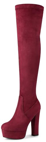 Allegra K Botas De Tacón Alto De Bloque sobre La Rodilla con Plataforma para Mujer borgoña 38