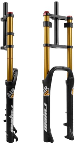 BSFHQS Fatbike Federgabel 26 4.0 Reifen Scheibenbremse 130mm Federweg E-Bike Federgabel QR Mountainbike Fahrrad LuftGabel Gerade Zugstufe Einstellbar Für Snow Beach(Gold)