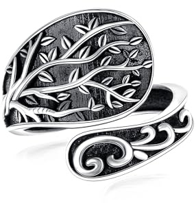 Fryneauy Tree of Life Tree Ring Spoon Ring S925 Sterling Silver Jewelry Gift for Women