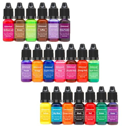 Dickly Kerzenfarbe, Seifenfarbe, 20 Flaschen je 10 ml, Dekorationsharz, Bastelkerzenfarbe, DIY-Bastelarbeit für die Kerzenherstellung, Sojawachsmalerei