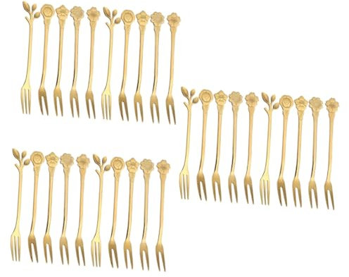 Amosfun 3sets Cute Mini Fruit Forks for 2 Year Old Stainless Steel Two Teeth Forks Portable Dessert for Party 10pcs*3