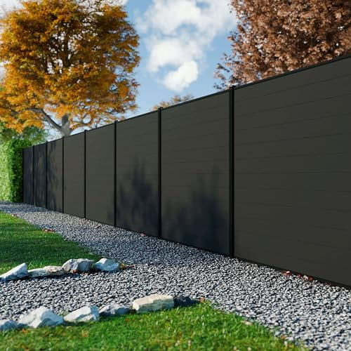 DECKLINEA Kit Clôture Bois Composite Anthracite 11x1,8m RIO - Poteaux en Aluminium Noir - Brise Vue - Palissade