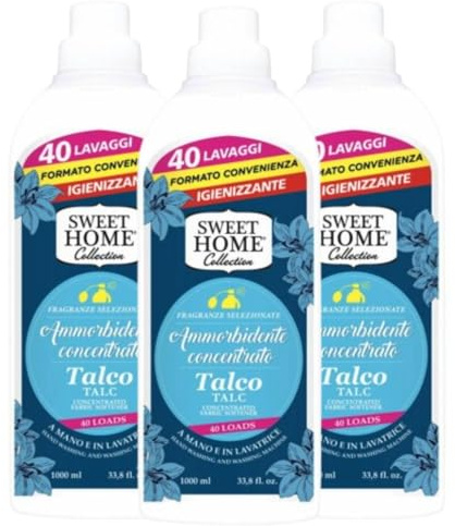 Suarez Sweet Home Collection Ammorbidente Concentrato 40 Lavaggi A Mano Lavatrice Profumo Di Talco 1000ml (3 Unità)