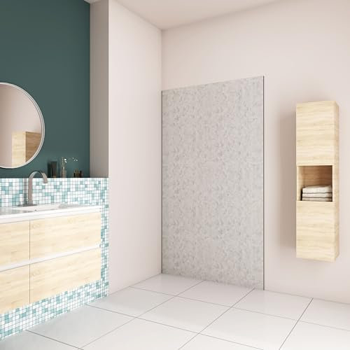 AICA Panneau mural de douche béton gris 90x210cm avec les profiles de finition NOIR Panneaux muraux salle de bain habillage mural aluminium