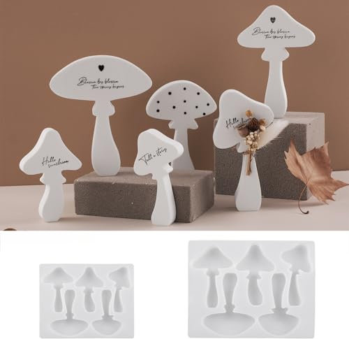 WIKIMO 2 Stück Silikonformen Gießformen für Pilz, Epoxidharz Formen, Gips zum Gießen für DIY Zement Pilz Tischplatte Ornament