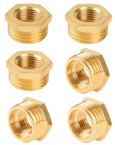 YEAUPE PRO Messing Reduzierstück G1/2 auf G1/4 (AG Ø 20mm x IG Ø 12mm), Reduzierung Gewinde-Fitting G1/2 Außengewinde X G1/4 Innengewinde, mit PTFE Dichtband,6 Stück