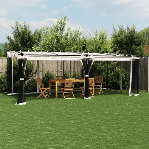 IKAYAA Pérgola de Jardín con Techo Retráctil y Paredes de Malla, Pérgola de Aluminio 6 x 3 m, Cenador de Jardín, Poliéster Resistente al Agua y a UV para Patio Terraza Exterior Crema