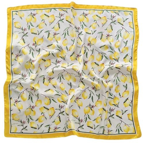 Danlai Zitronen-Druck-seidenschal, Quadratische Retro-seidenschals, Floral Bedrucktes Bandana-Kopftuch, Hochzeits-Halstuch, Zubehör Für Festival, Cosplay, Rave-Outfit, Geschenke, 70 X 70 cm