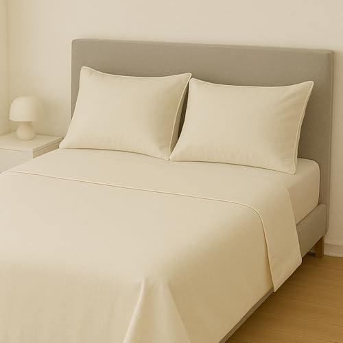 Completo Lenzuola Matrimoniali 100% Cotone Made in Italy – Set Letto Elegante con Profilo Decorativo, Stile Moderno e Fantasia Tinta Unita Disponibile in Diverse Raffinate Colorazioni (Panna)