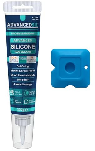 Silicone Sealant | Clear Silicone Sealant with Finishing Tool For a Smooth & Professional Finish | Waterproof & Anti-Mould Protection