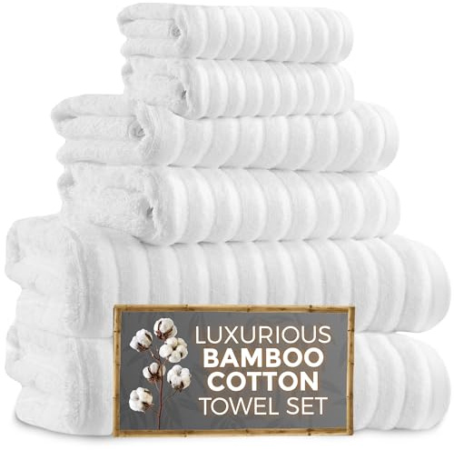 Towelogy® Luxury Towel Bale Set | Premium Blend of 60% Bamboo and 40% Cotton | 2x Bath Towels, 2x Hand Towels, 2x Face Cloths | Super Soft, Quick Dry and Skin-Friendly Bathroom Towels (White)