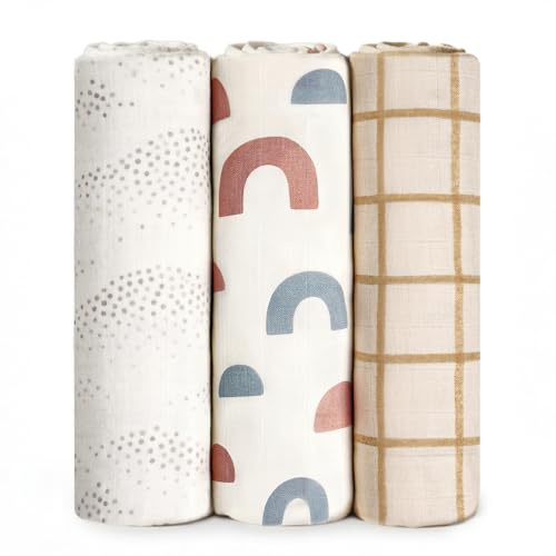 HECCEI Baby Pucktuch Musselin Decke Große 120x120 cm, 3 Stück Baby Swaddle Mullwindeln Musselin Tuch Weiche Baumwolle und Bambus für Junge und Mädchen