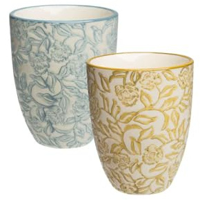 Tranquillo 2er Set Becher RUSTIC blau&dunkelgelb 150 ml für Kaffee, Tee, Kakao Kaffeebecher Kaffeetasse, Steingut für Büro und Zuhause, spülmaschinenfest, 7x7x9 cm.