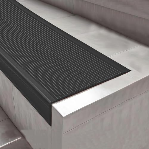 KUKIXKK Treppenprofil, treppenkantenprofil selbstklebend kantenprofil aus Vinyl, kantenschutz selbstklebend zum Abziehen und Aufkleben, für Innen- und Außentreppen, B 10x4 cm(Nero,6.1m/20.01ft)