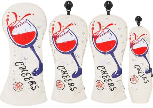 Golfklubbskydd, golfklubbskydd, 4 stycken golfklubbor klubbhuvor rödvinsbägare mönster, broderi-golfklubbor i trä, Driver-Fairway träklubbskydd för utomhusbruk