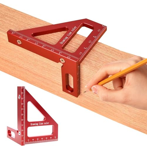 3D goniometro quadrato per la lavorazione del legno, goniometro quadrato 45/90 gradi in lega di alluminio, rosso squadra carpentiere, 3D righello di misurazione multi-angolo, strumento di misura