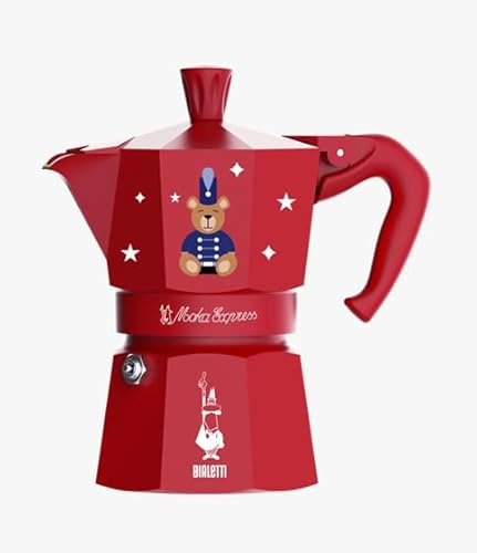 Bialetti Moka Express Weihnachten 2025, Rote Kaffeemaschine für 1 Tasse, Sonderedition Joyful Memories, 60 ml aus Aluminium