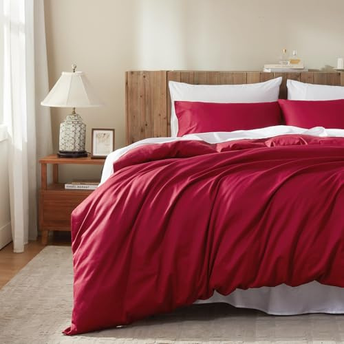DCSKY Duvet Cover Queen Size 100% Egyptian Cotton Duvet Cover Set,1600 Thread Count Feel Super Soft Comfortable Chic Lightweight 2 PCs Home Bedding Set (Red, 90''x90''