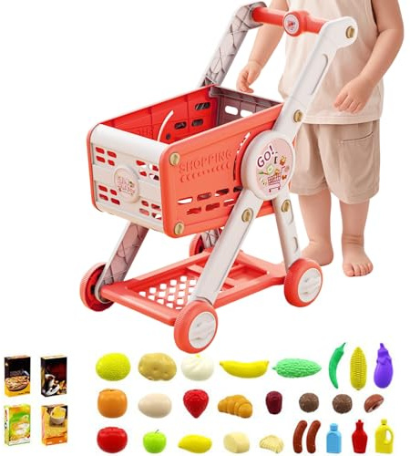 Carrito De La Compra De Juguete - Juego De Carrito De Compras con Accesorios De Alimentos | Accesorios Supermercado Clasificación Aprendizaje Juego Simbólico Niños 1-3 Años