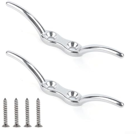 Secure Cleat Hook for Flagpole and Ropes Rust Resistant 316 Stainless Steel with Strong Mounting Holes (2pcs)