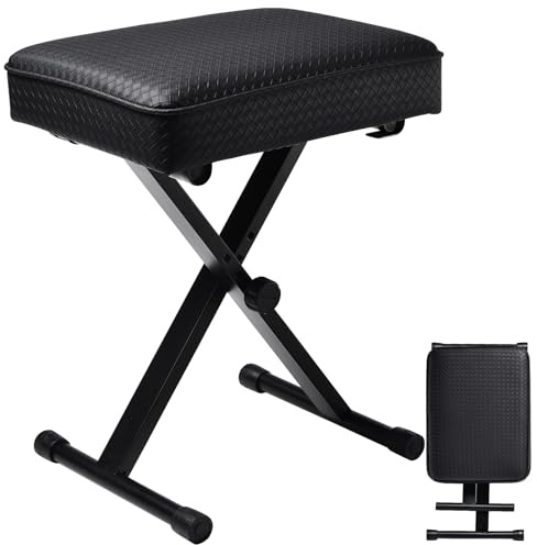 Adjustable Piano Bench Keyboard Stool - Extra Comfortable Piano Bench with 3.54 Inch Thickness Padded Cushion, X-Style 3 Level Height Adjustable Keyboard Bench, Foldable&Portable Piano Chair Seat