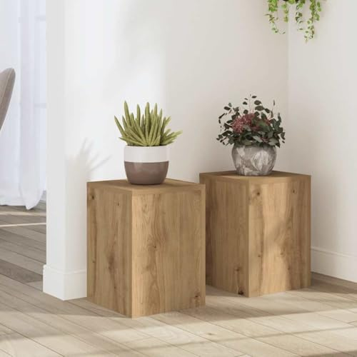 Mokuyary Pflanzenständer 2 STK. Artisan-Eiche 25x25x35 cm Holzwerkstoff Pflanzenregal, Blumenregal Indoor/Outdoor, Blumenständer für Garten Wohnzimmer Balkon