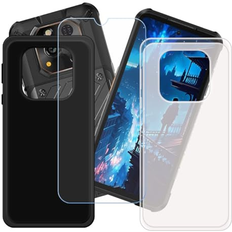 CongJiaLingXi Funda para Ulefone RugOne Xever 7 (6.67) + Screen Protector, [2 Piezas] Negro + Translúcido Suave Silicona Caso + Cristal Templado Film Vidrio.
