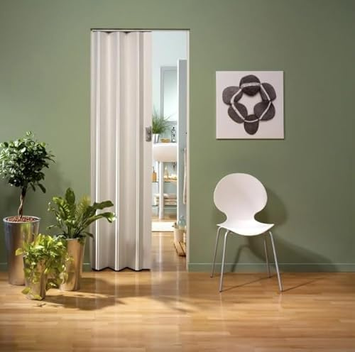 Falttür Schiebetür Lamellentür Nischentür Faltwand Esche weiß aus Kunststoff 90cm - 99cm Öffnungsbreite, 205cm Einbauhöhe