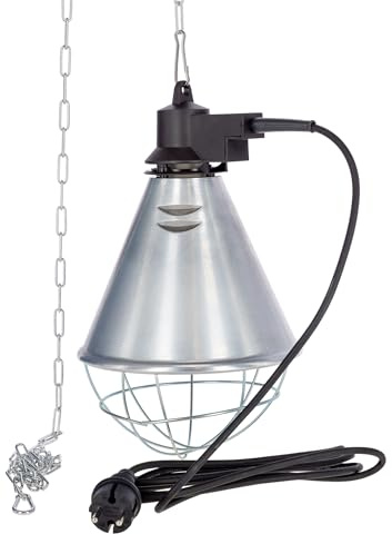Kerbl Wärmestrahlgerät Infrarot, 2,5m Kabel | bis 175W-Lampen, Aluminium-Schirm und Schutzkorb, inklusive Befestigungskette