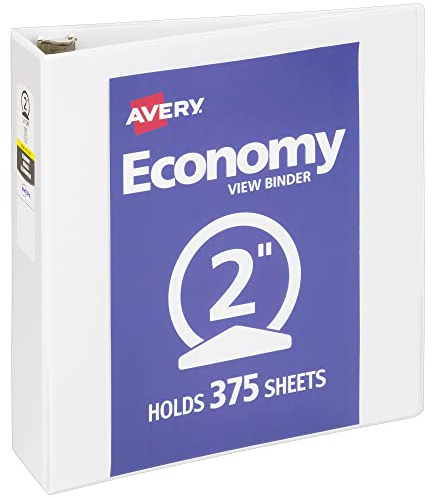 Avery Standard View 3 Ring Binder, 2 Round Rings, 375-Sheet Capacity, 2.8 Inch Wide Spine, 1 White Binder, Ideal for Lightweight Organization and Occasional Referencing (05731)