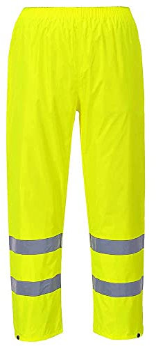 Portwest H441 Waterproof Hi Vis Reflective Safety Rain Pants Lightweight Waterproof Elasticated Waistband Over Work Trousers Mens Workwear Yellow, Large
