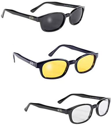Pacific Coast Sunglasses Original KD's Biker-Sonnenbrille, 3er-Pack, Rauch, Gelb und klare Gläser