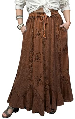 Agan Traders 2026 Maxi Skirts for Women - Medieval High Waisted Womens Maxi Skirt - A Line Drawstring Embroidered Long Skirt (711 Sk, L/XL, RS) Rust