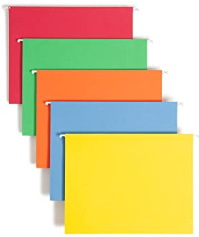 Smead Standard Hanging File Folders, 25 Count, Assorted Primaries, 1/5-Cut Adjustable Tabs, Letter Size (64059)