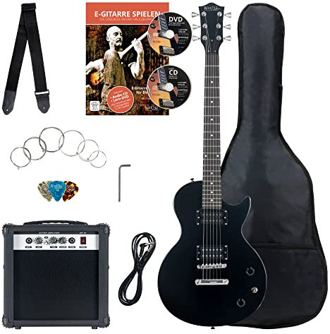 Rocktile Banger's Pack Komplettset E-Gitarre Single Cut Schwarz (Verstärker, Tasche, Kabel, Gurt, Plecs, Ersatzsaiten und Schule mit CD/DVD)