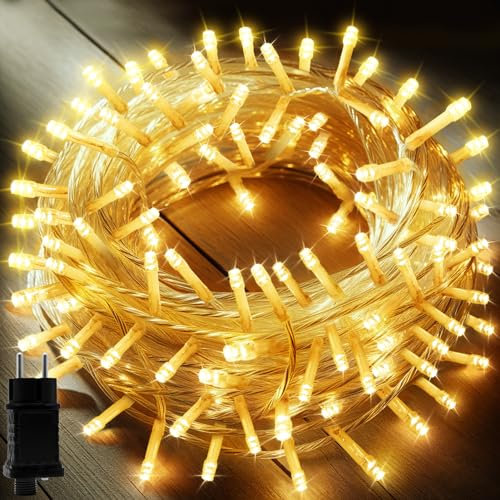 Uping Luci Natale Esterno Luci Albero di Natale Interno 200 LED 20M Catena Luminosa Bianco Caldo Lucine Decorazioni Natalizie Casa Giardino
