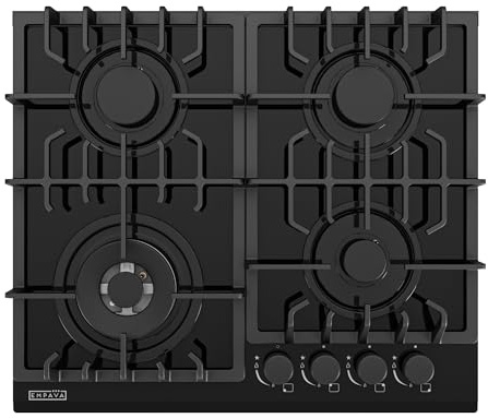 Empava 24 in. Gas Stove Cooktop with 4 Sealed Burners-Heavy Duty Continuous Grates-NG/LPG Convertible-Black Tempered Glass Surface, 24 Inch