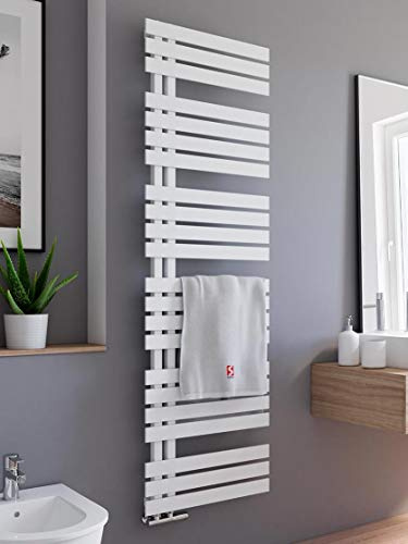 Schulte Badheizkörper Breda H02416950 04, 169 x 50 cm, 718 Watt, alpinweiß Design-Heizkörper aus Stahl mit Handtuchhalter-Funktion, asymmetrisch, Anschluss unten, für Badezimmer & Wohnräume