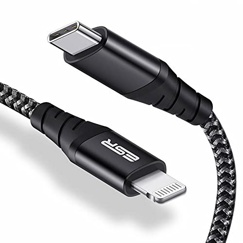 ESR USB C Lightning Kabel 1 m MFi Zertifiziert, Nylon Ladekabel Power Delivery Schnellladegerät für iPhone 12/12 Mini/12 Pro/12 Pro Max/11/XR/XS/X/8 für Typ-C Ladegeräte, Schwarz