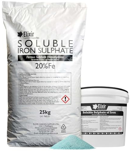 Elixir Gardens Soluble Sulphate of Iron 20% Fe Fertiliser |3kg Bag | Soluble Ferrous Sulphate 20% | 3kg Re-Sealable Bag | Makes 240L of Liquid Feed