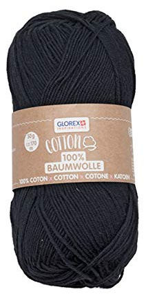 Glorex 5 1004 17 - Cotton 100 % Baumwolle, vielseitig einsetzbar zum Stricken, Häkeln und Basteln, sehr gute Qualität, weich und waschbar, 50 g, ca. 170 m, schwarz