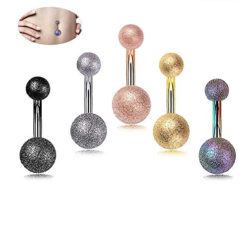 Sevinora Damen Bauchnabelpiercing Set aus Chirurgenstahl Edelstahl in Schwarz, Gold, Silber, Roségold, Bunt mit Glitzer – 5-teiliges Piercing Schmuck Set